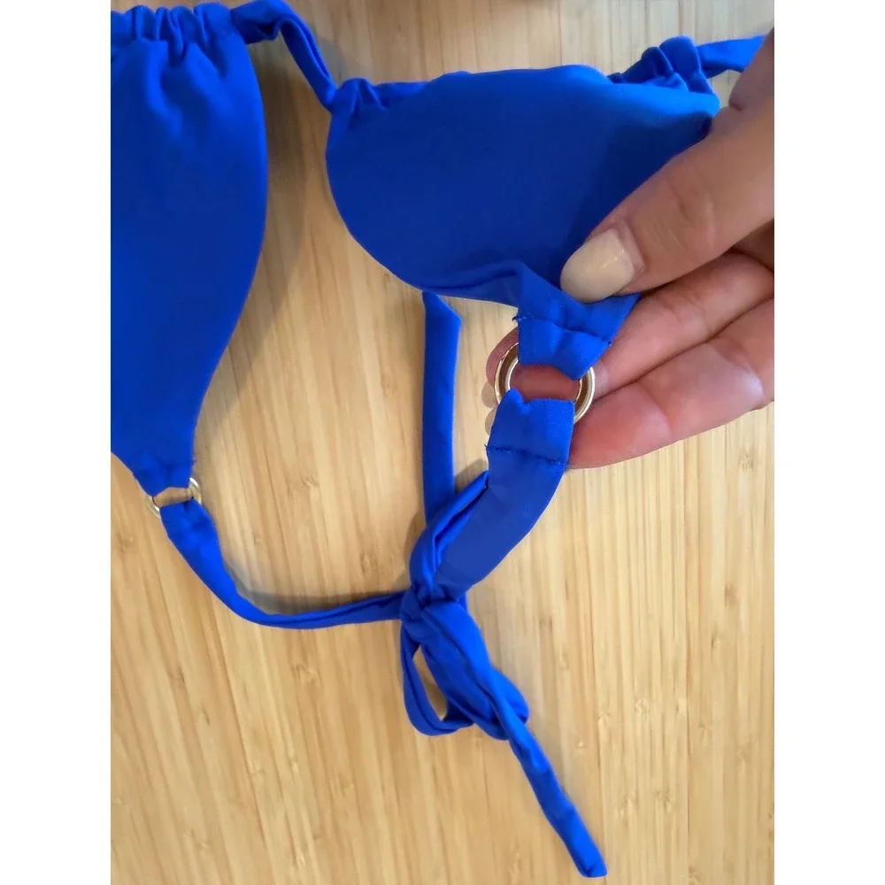 Quince Royal Blue Triangle Bikini Set High Waisted Two Piece Swimsuit NWT Size S